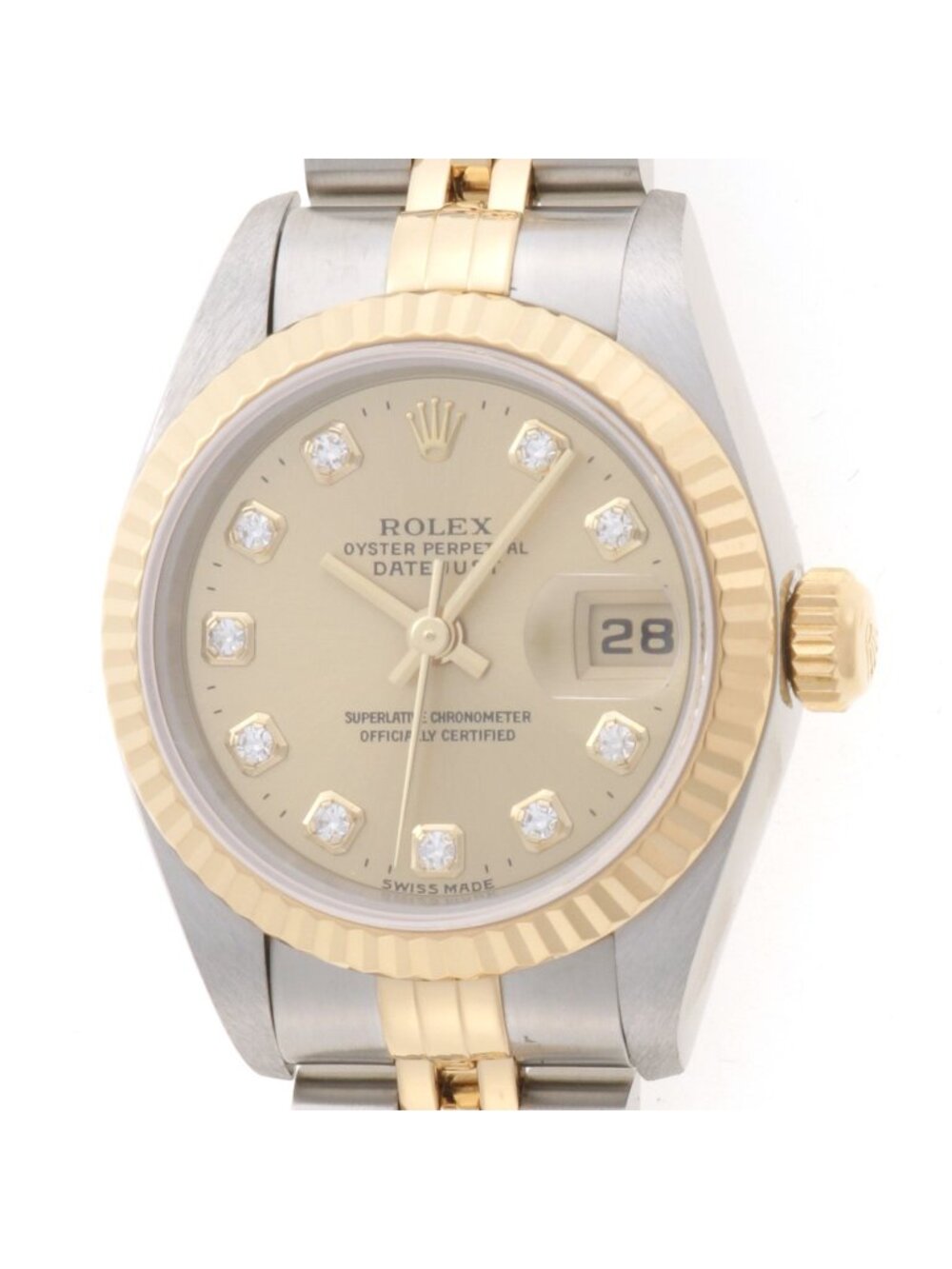 Rolex Datejust 26 Watch Stainless Steel 18k Yellow Gold Diamond Champagne Dial